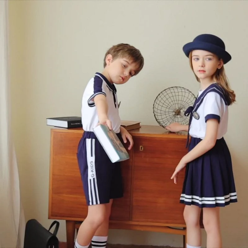 ‌G-kids arddull llynges glasurol gwisgoedd ysgol ffasiynol ac anadlu i blant